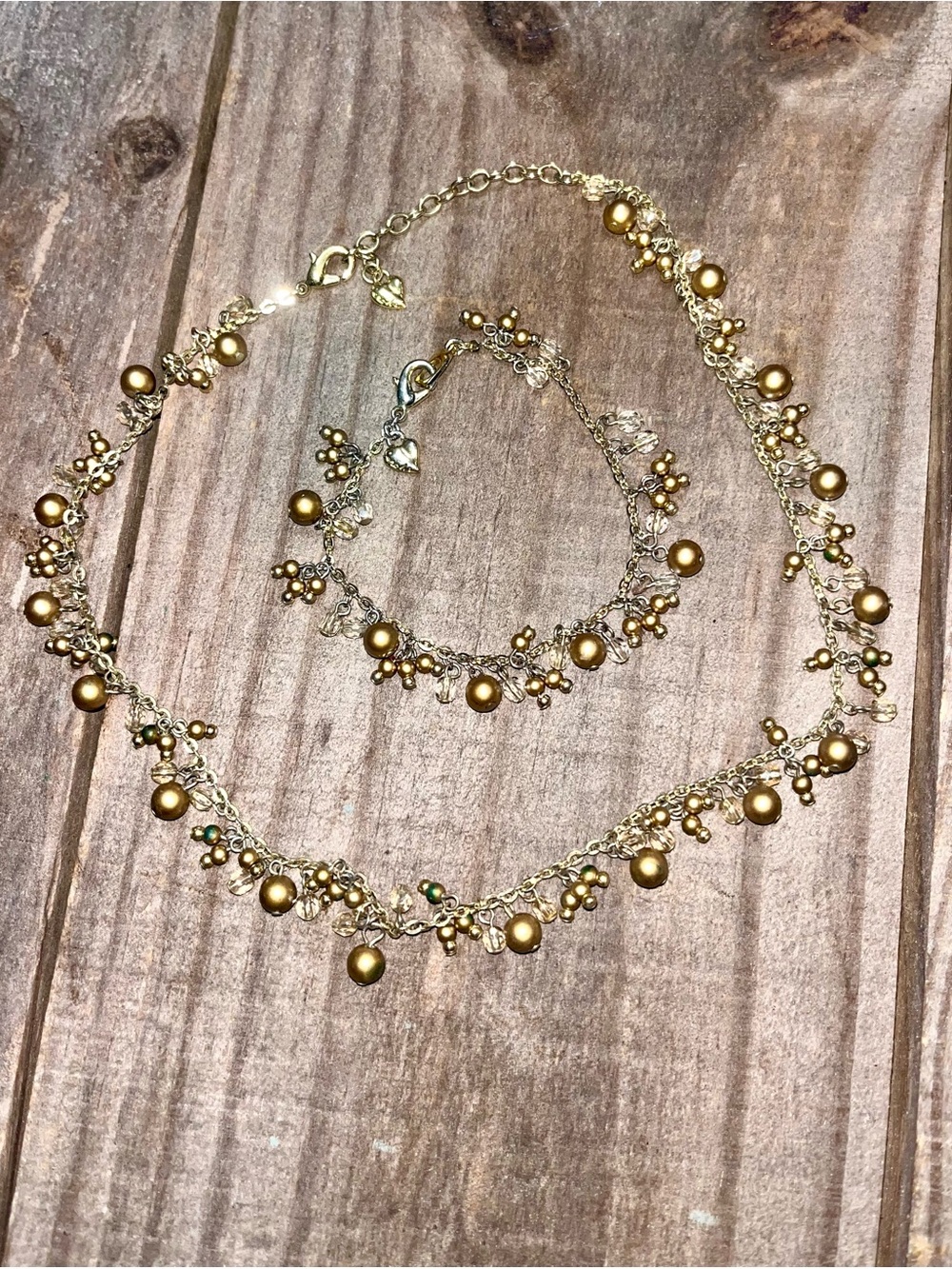 Brighton Delicate Gold Bead Fringe Necklace and Bracelet Set